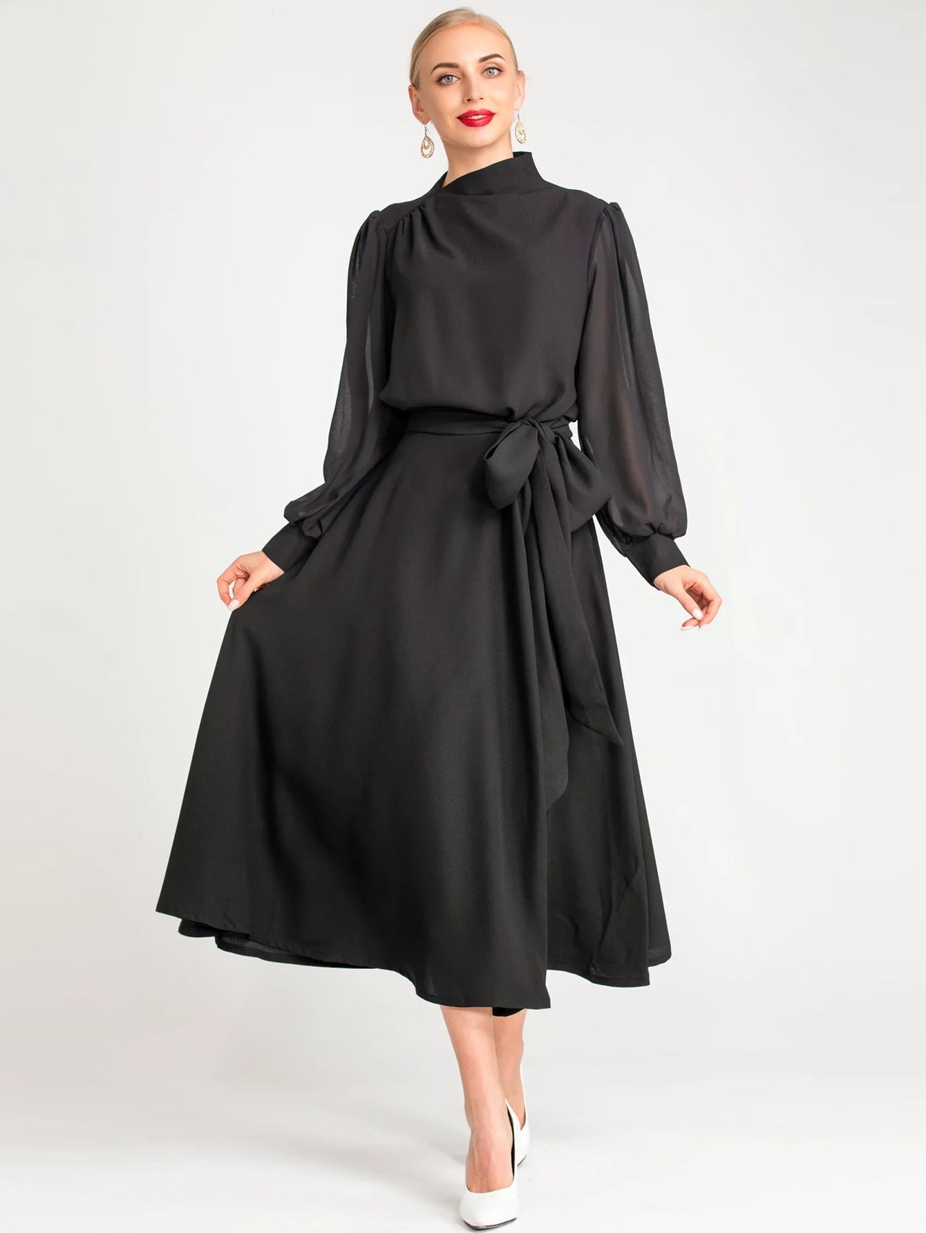 High Neck Long Sleeves A-Line Mother of Bride Dress