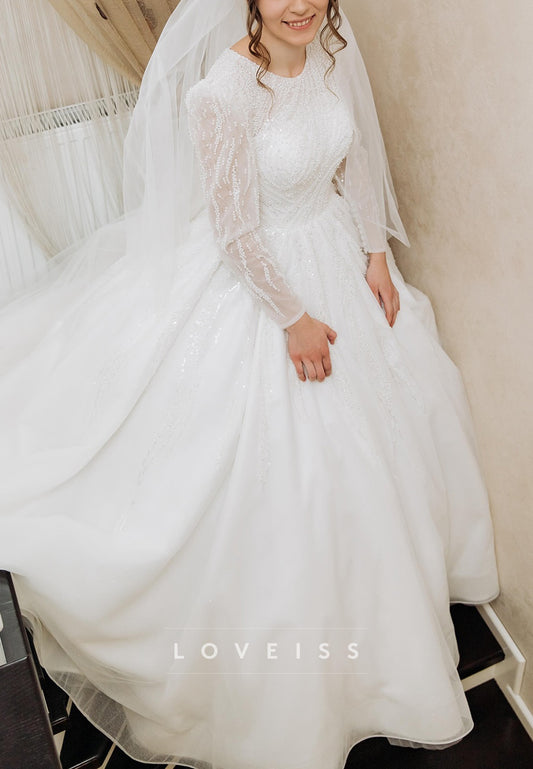 Scoop Beaded Embroidery Satin A-Line Wedding Dress