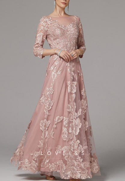 Scoop Half Sleeves Floral Appliques A-Line Mother of Bride Dress