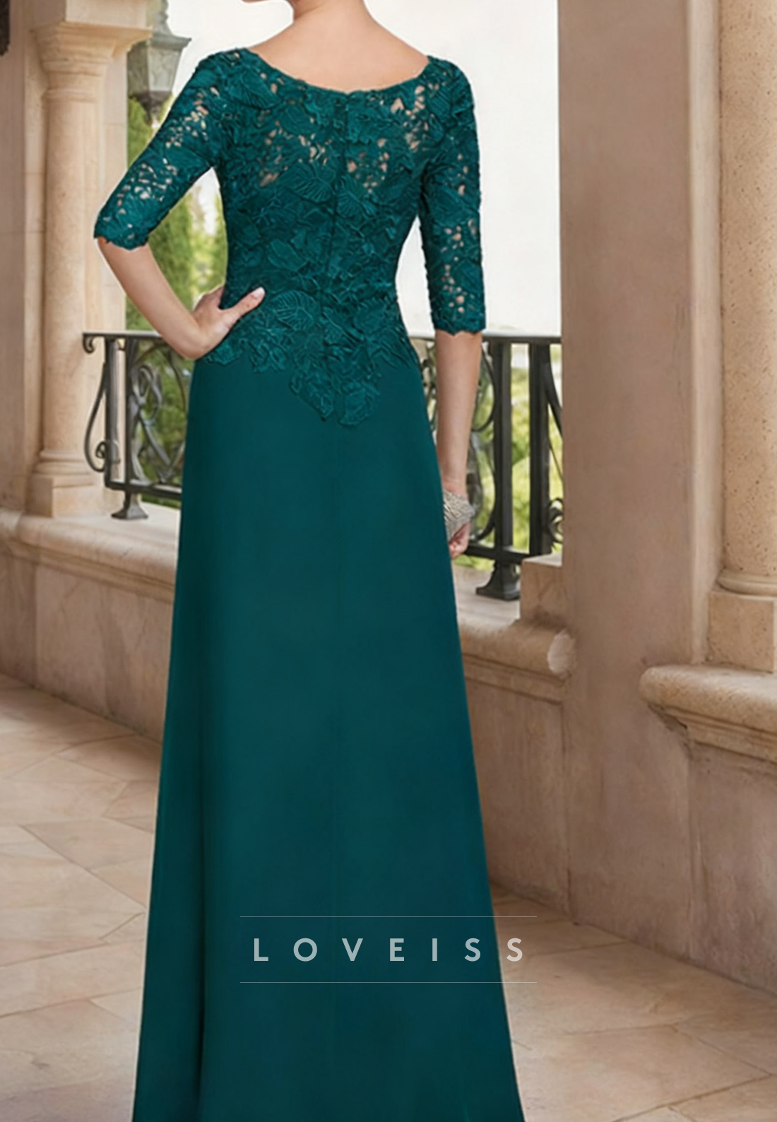 Scoop Half Sleeves Lace Appliques Sheath Mother of Bride Dress