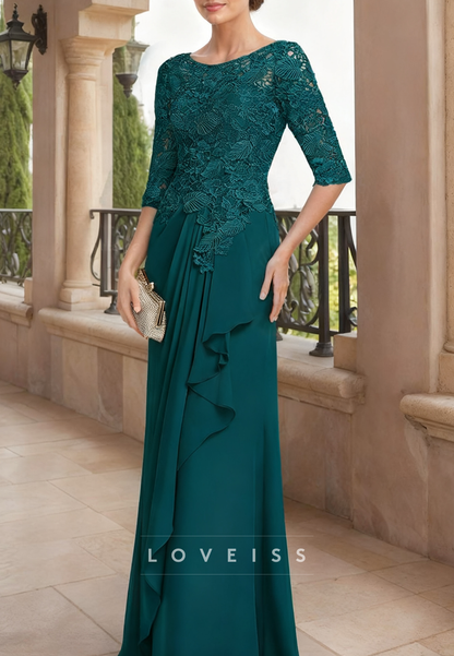 Scoop Half Sleeves Lace Appliques Sheath Mother of Bride Dress