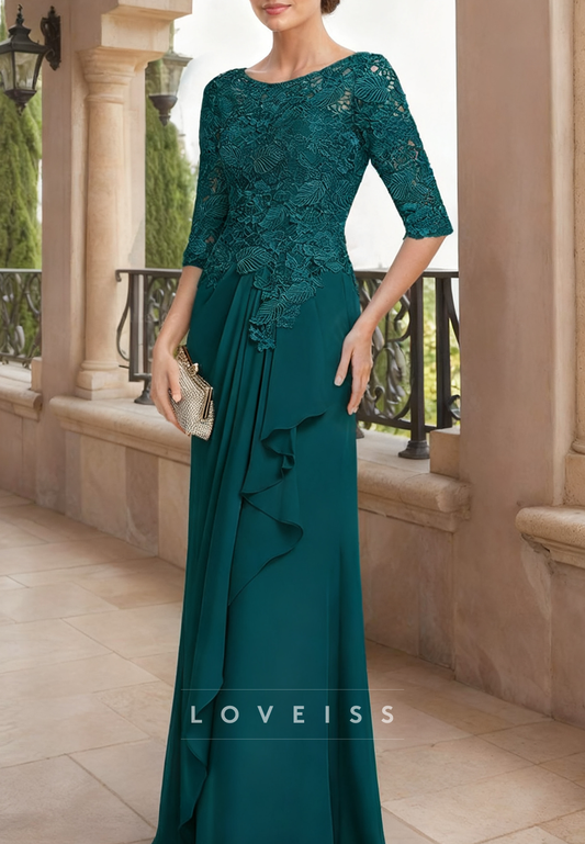 Scoop Half Sleeves Lace Appliques Sheath Mother of Bride Dress
