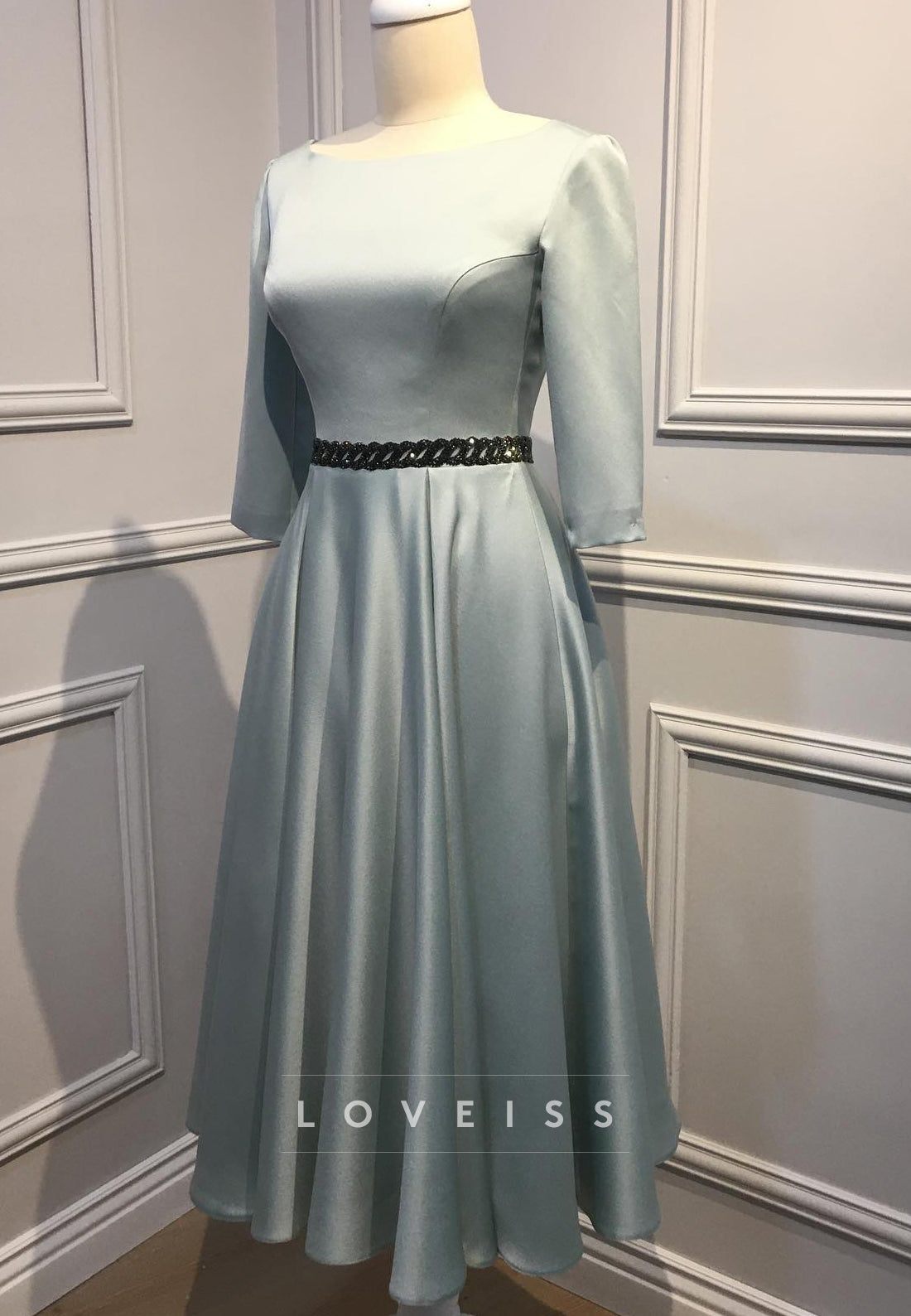 Scoop Half Sleeves Sleek Satin A-Line Mother of Bride Dress