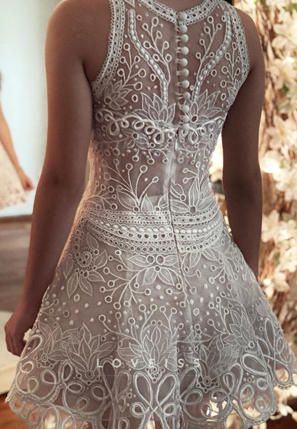 Scoop Lace Appliques Sleeveless A-Line Short Wedding Dress