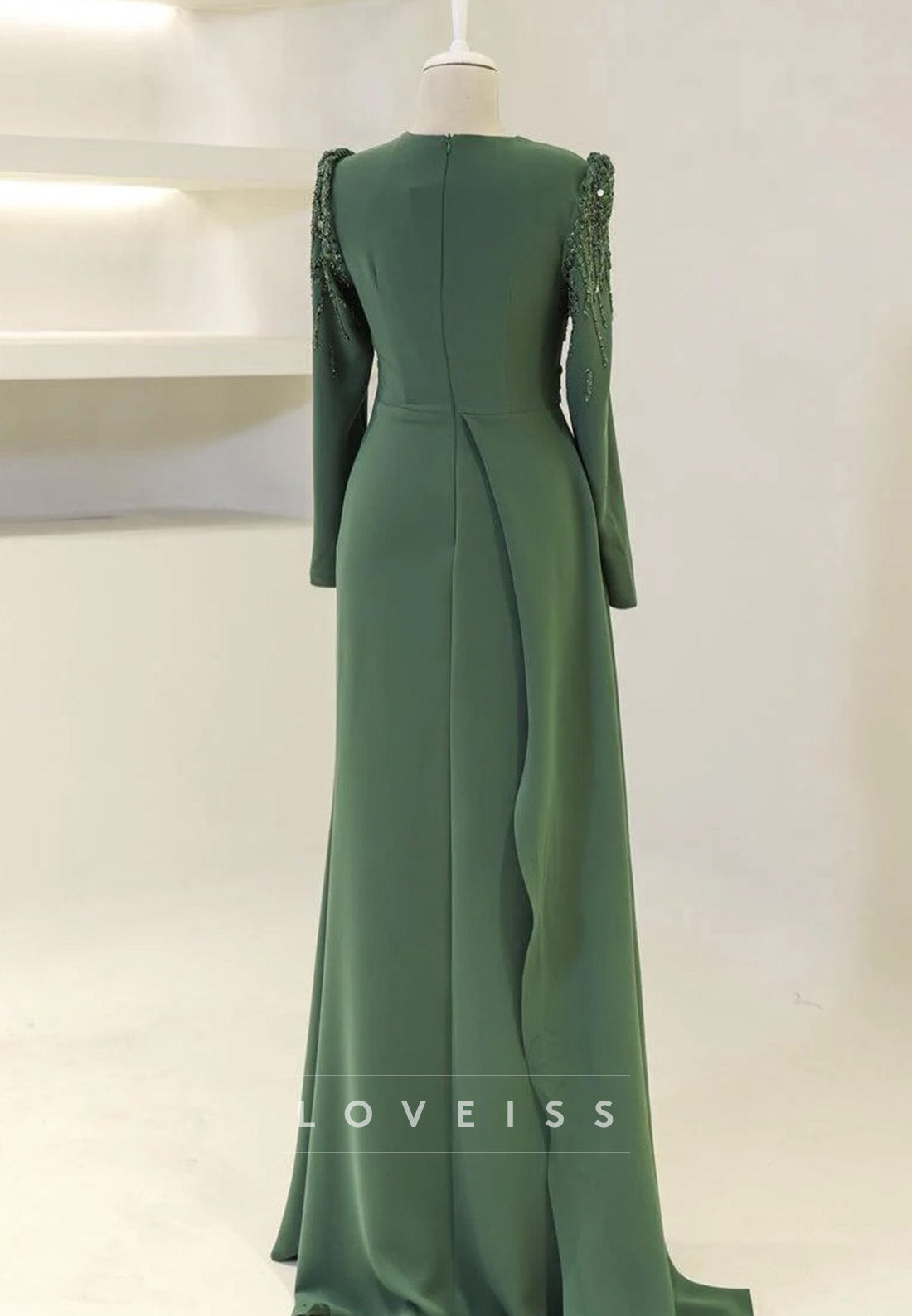 High Neck Long Sleeves Pleated Sleek A-Line Mother of Bride Dress Loveiss High Neck Long Sleeves Pleated Sleek A-Line Mother of Bride Dress Loveiss