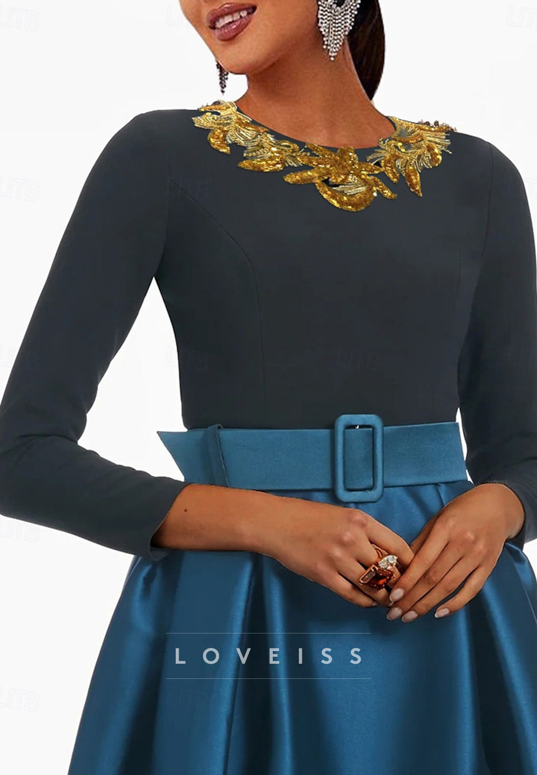 Scoop Long Sleeves Appliques A-Line Mother of Bride Dress