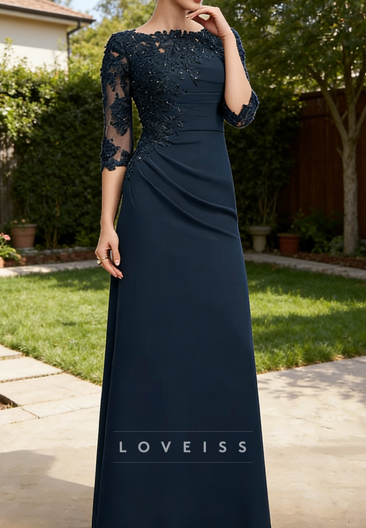 Scoop Long Sleeves Appliques A-Line Mother of Bride Dress