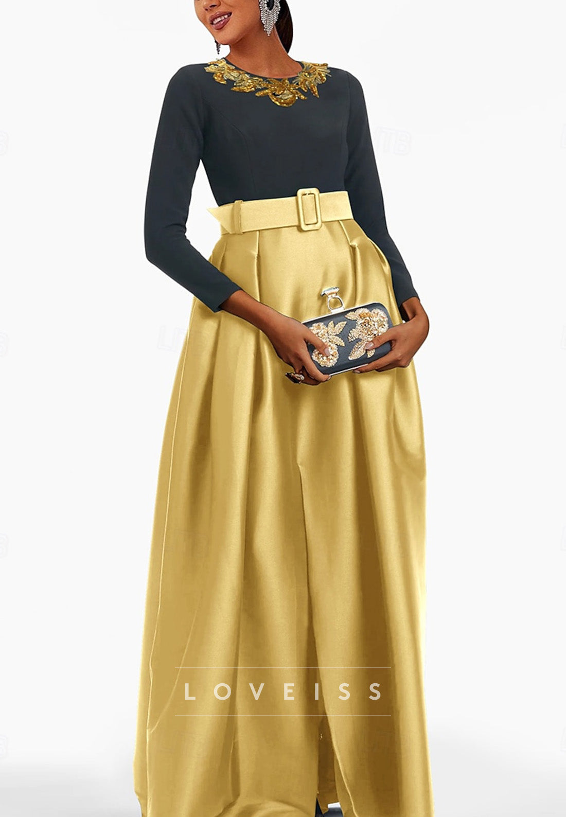 Scoop Long Sleeves Appliques A-Line Mother of Bride Dress