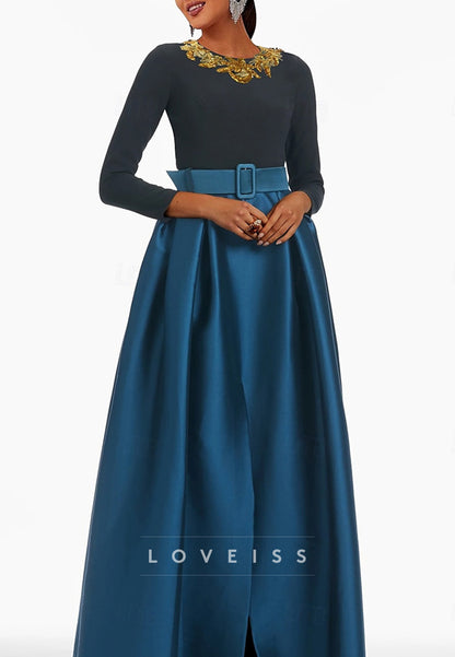 Scoop Long Sleeves Appliques A-Line Mother of Bride Dress