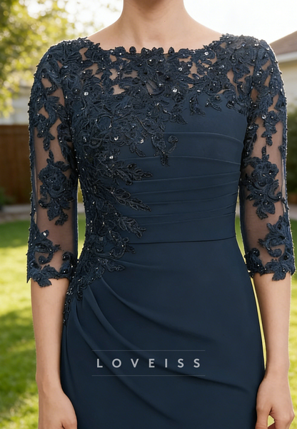 Scoop Long Sleeves Appliques A-Line Mother of Bride Dress