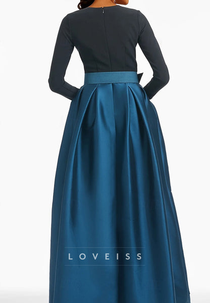 Scoop Long Sleeves Appliques A-Line Mother of Bride Dress