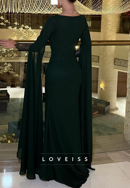 Scoop Long Sleeves Appliques Mermaid Evening Dress