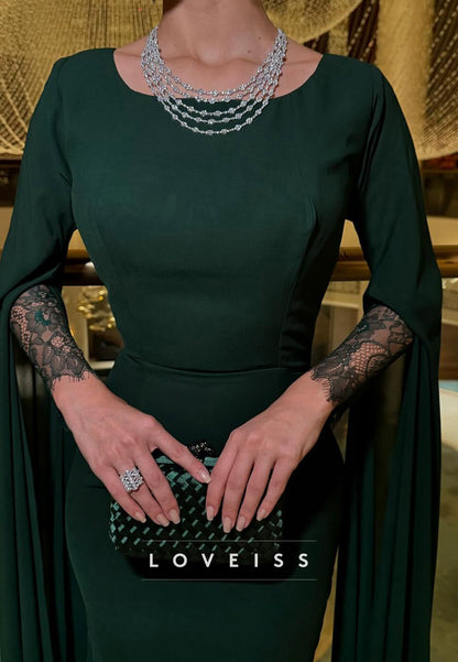 Scoop Long Sleeves Appliques Mermaid Evening Dress