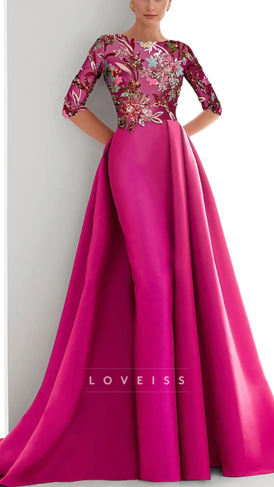 Scoop Long Sleeves Appliques Mermaid Mother of Bride Dress