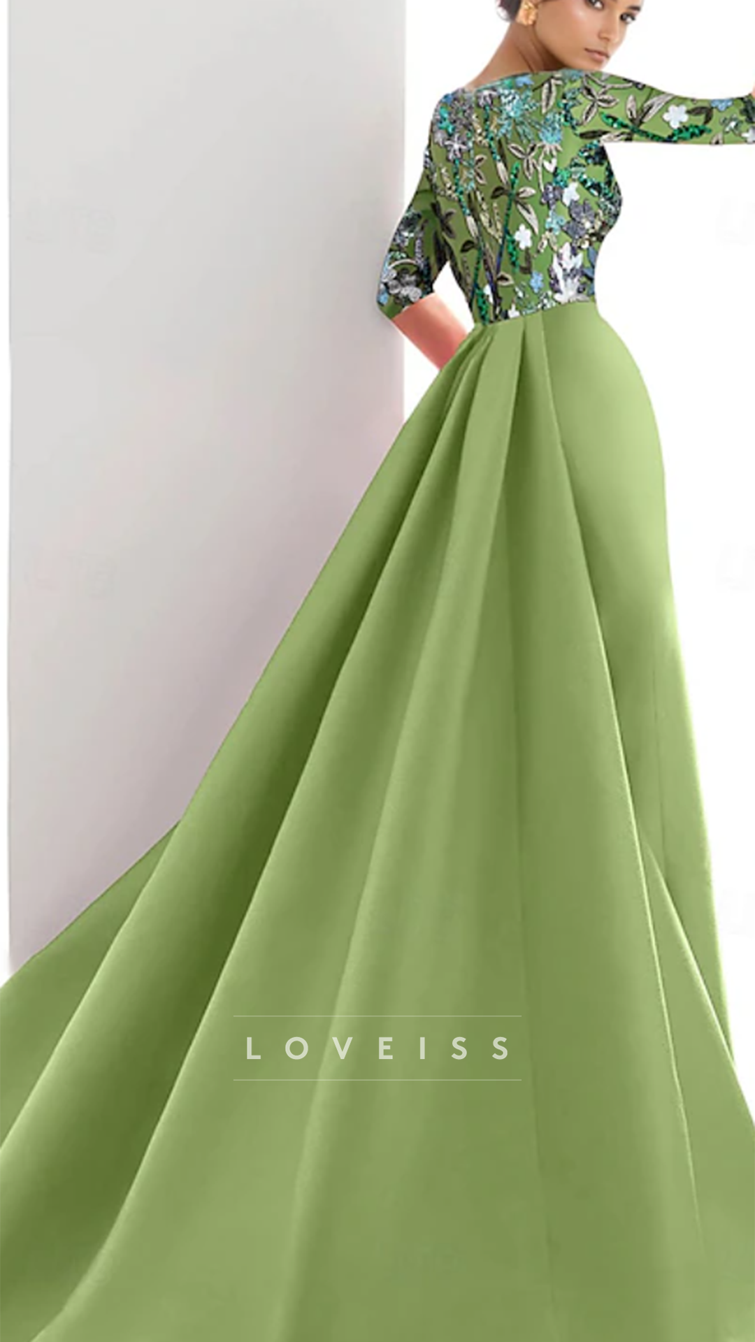 Scoop Long Sleeves Appliques Mermaid Mother of Bride Dress