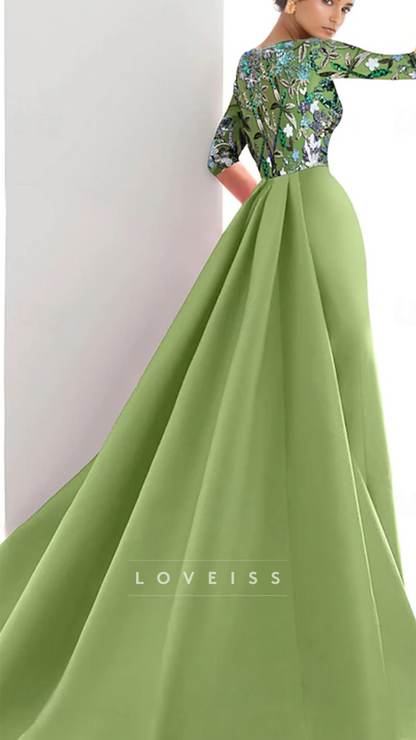 Scoop Long Sleeves Appliques Mermaid Mother of Bride Dress