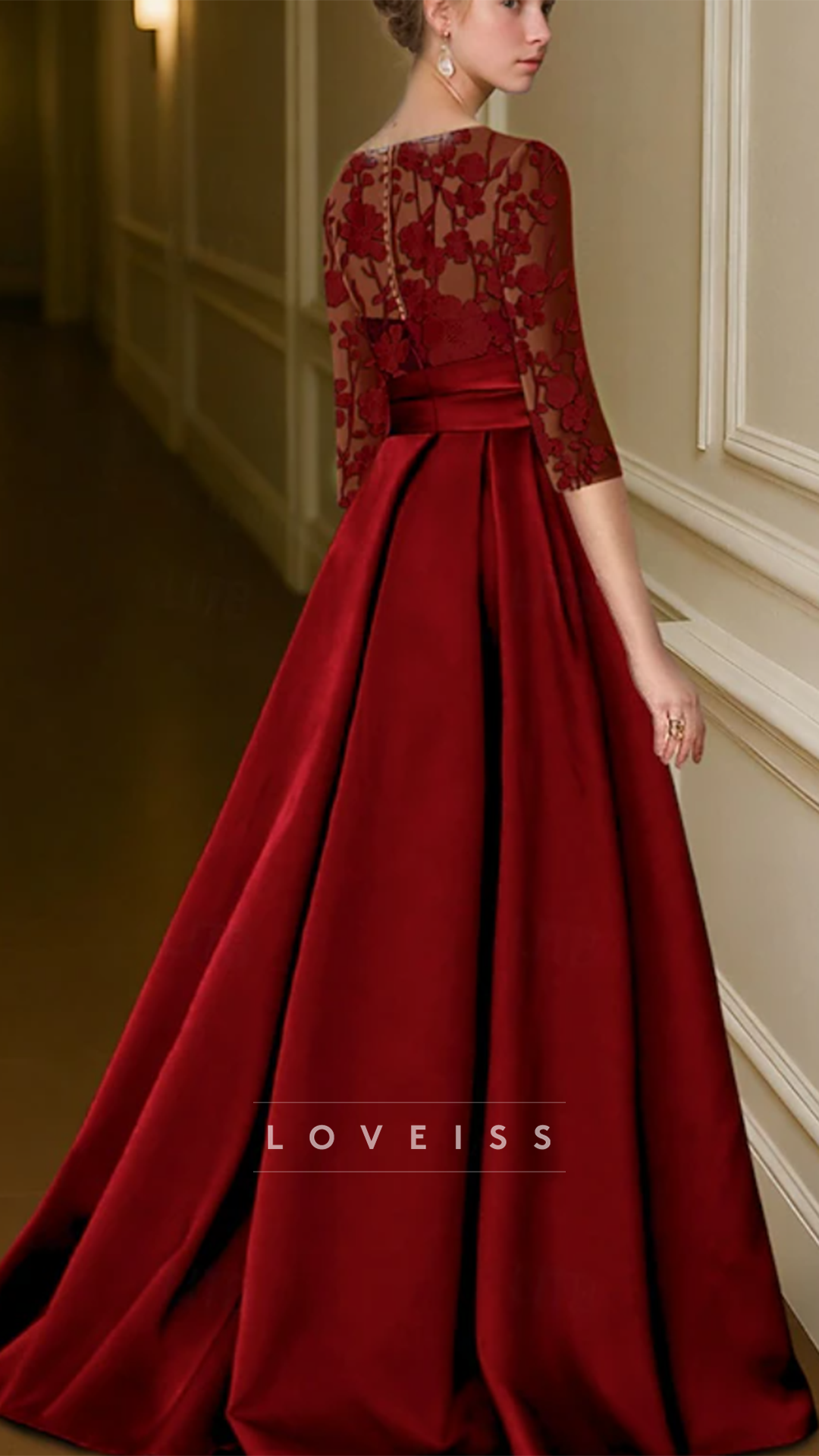 Scoop Long Sleeves Appliques Satin A-Line Mother of Bride Dress
