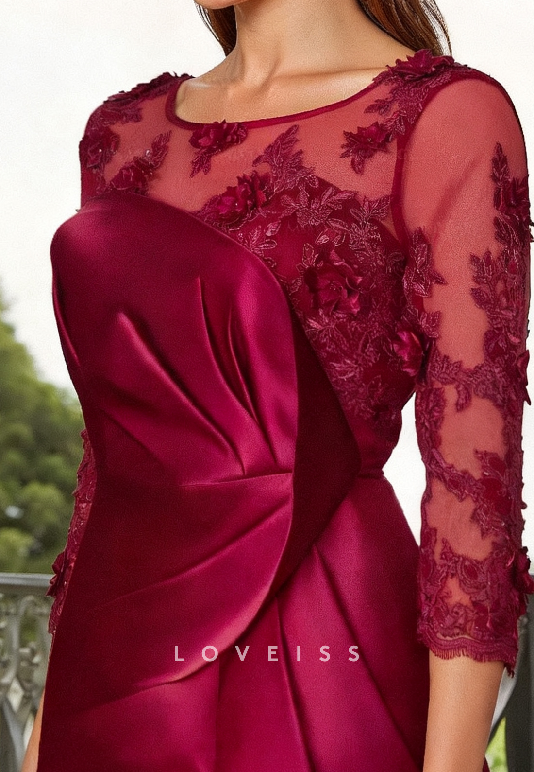 Scoop Long Sleeves Appliques Sheath Midi Mother of Bride Dress