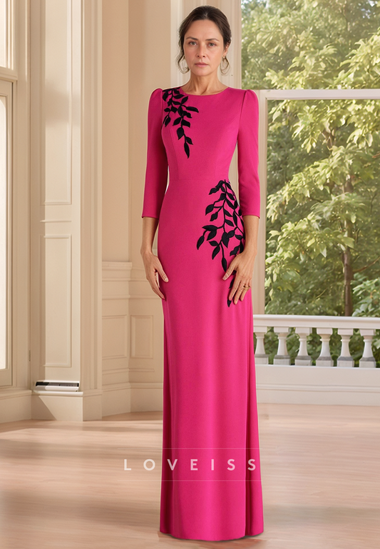Scoop Long Sleeves Appliques Sheath Mother of Bride Dress