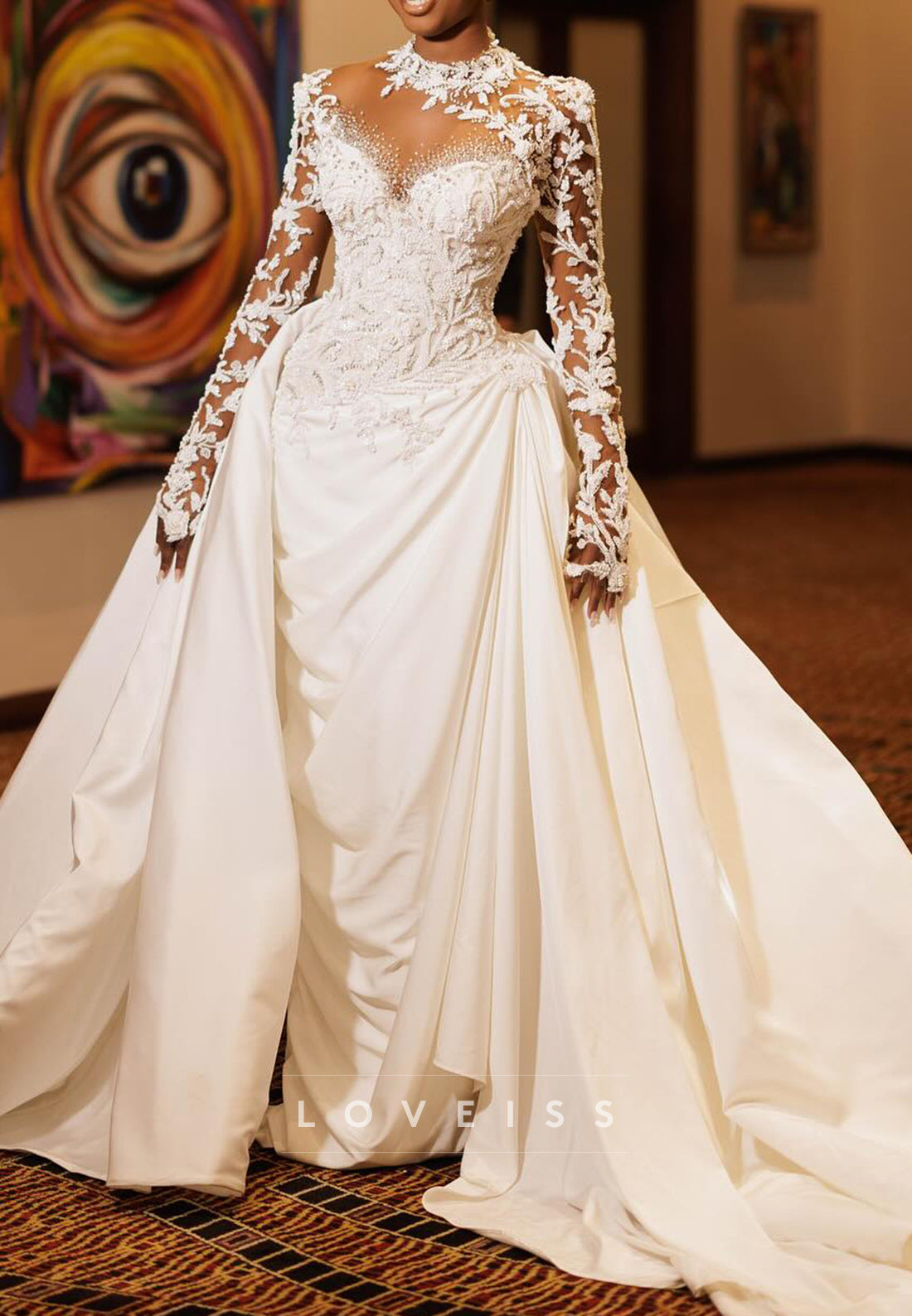 Scoop Long Sleeves Appliques Sheath Wedding Dress
