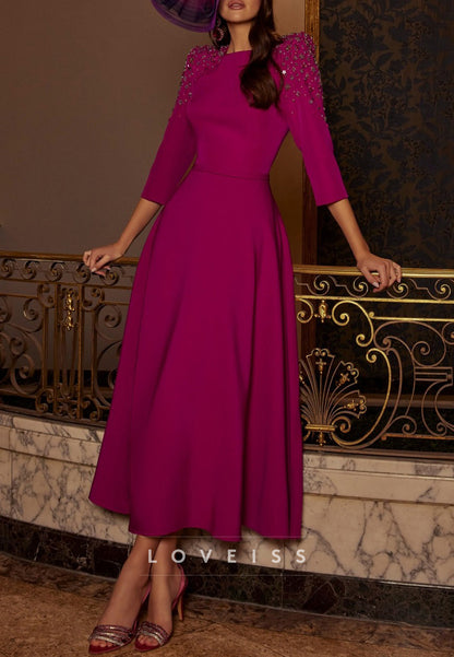 Scoop Long Sleeves Beaded A-Line Mother of Bride Dress