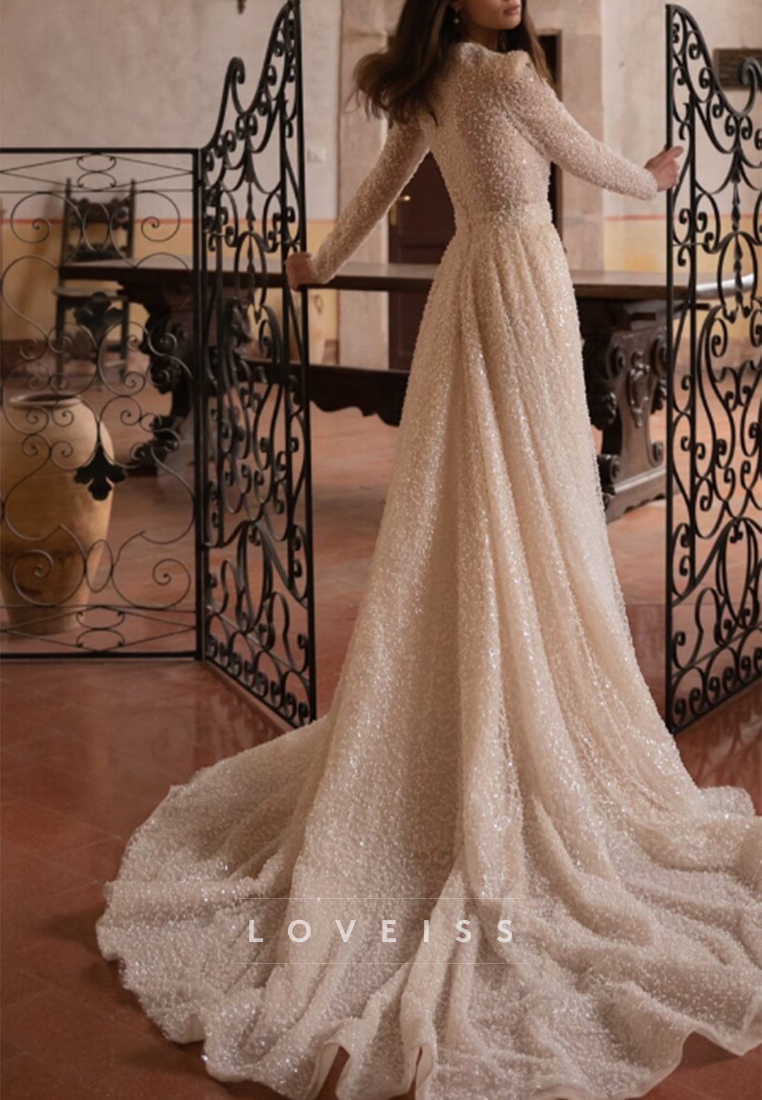 Scoop Long Sleeves Beaded Embroidery Mermaid Evening Dress