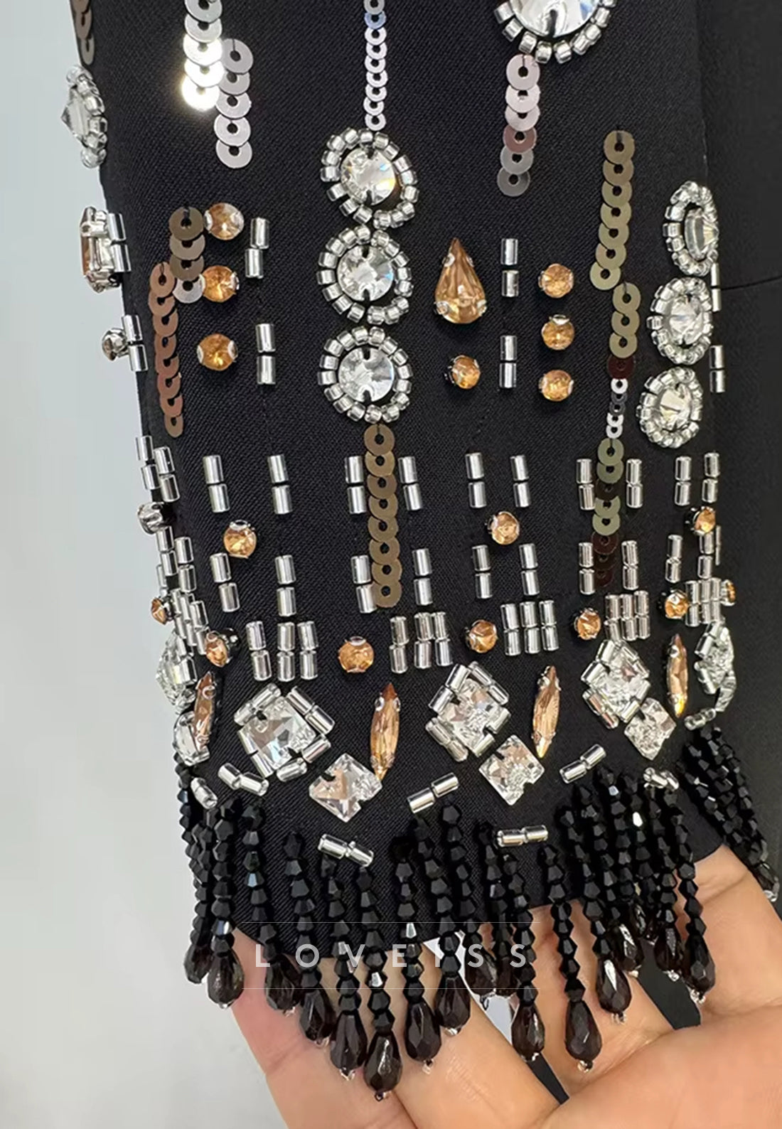 Scoop Long Sleeves Beaded Sheat Formal Dress