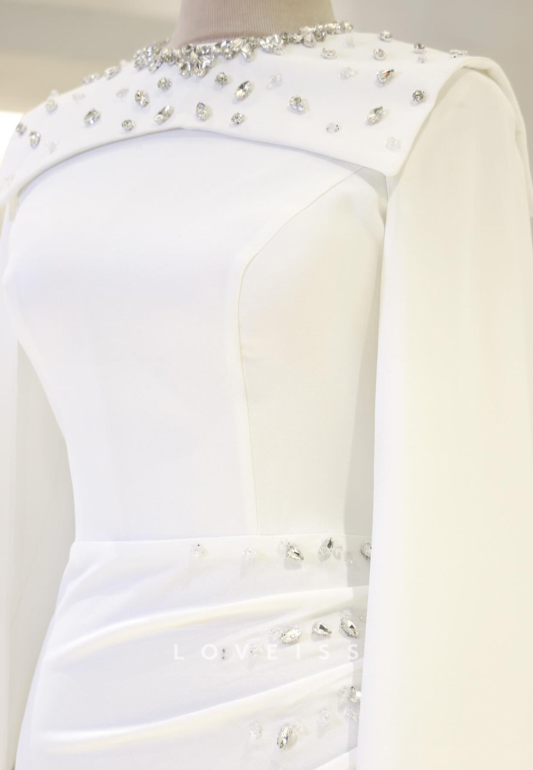 Scoop Long Sleeves Beaded Sheath Evening Dress
