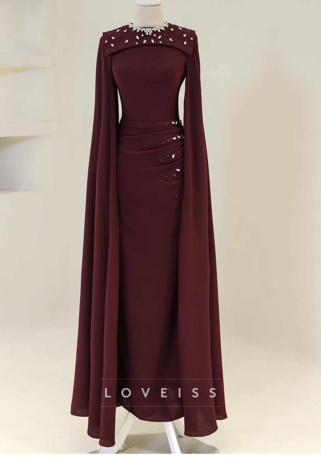 Scoop Long Sleeves Beaded Sheath Evening Dress