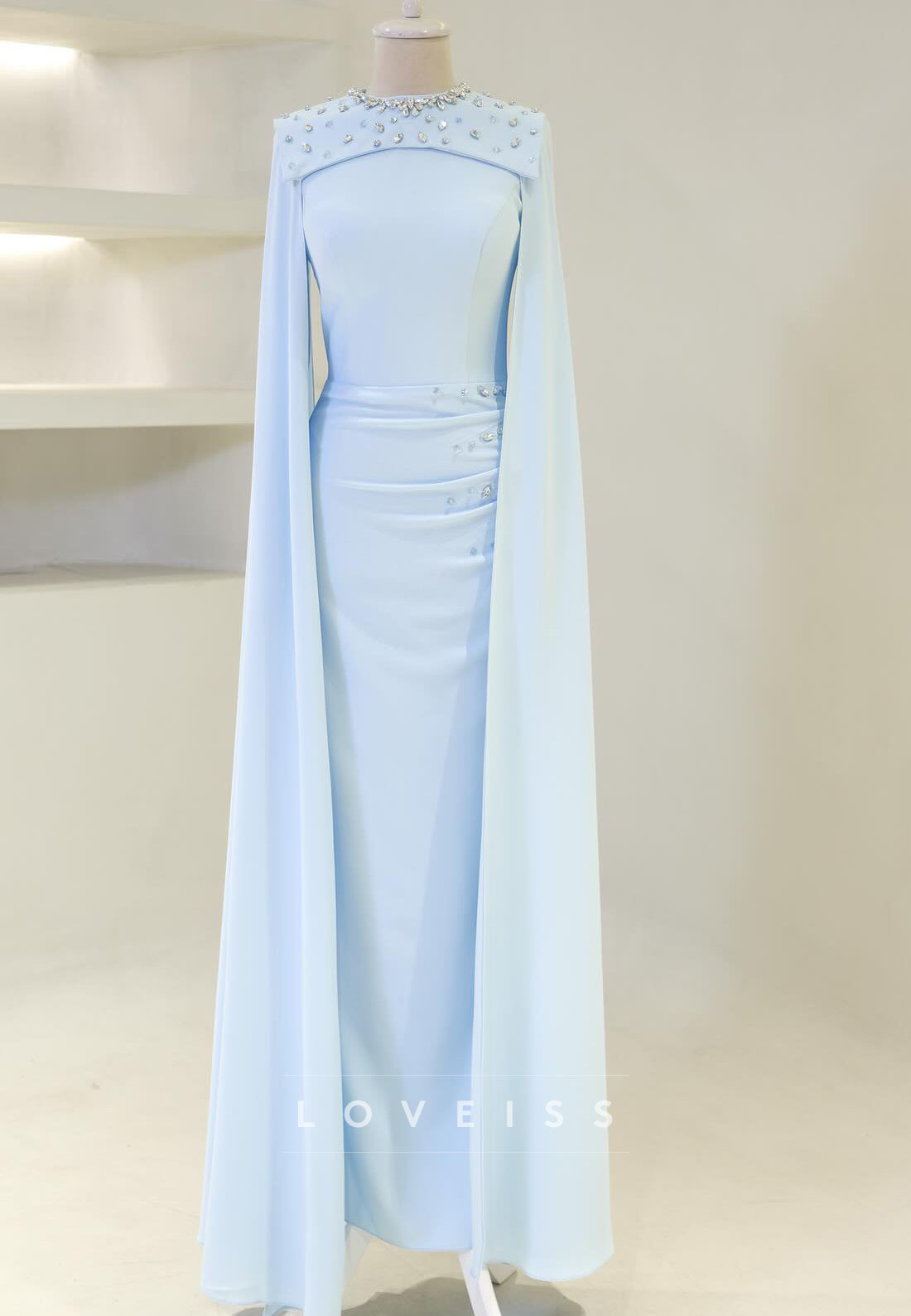 Scoop Long Sleeves Beaded Sheath Evening Dress