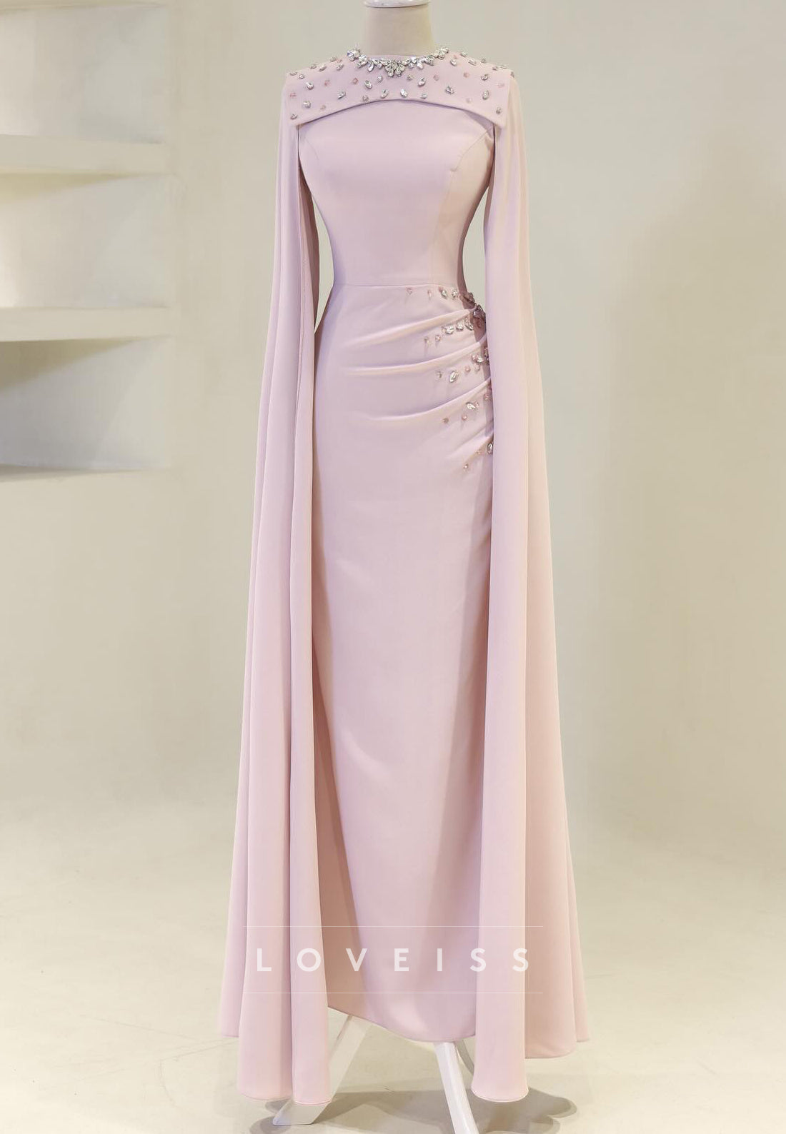 Scoop Long Sleeves Beaded Sheath Evening Dress