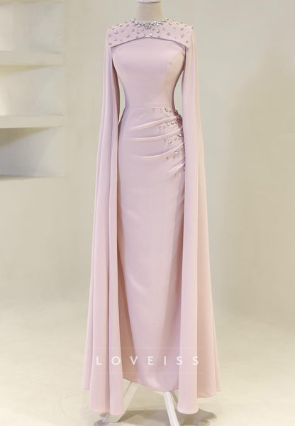 Scoop Long Sleeves Beaded Sheath Evening Dress