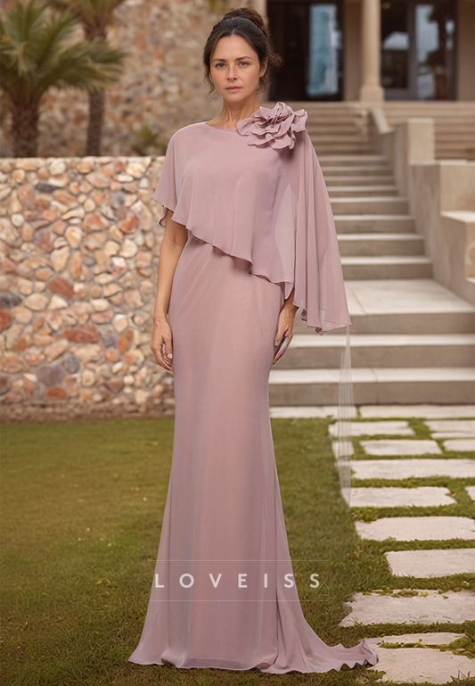 Scoop Long Sleeves Chiffon Mermaid Mother of Bride Dress