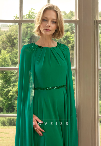 Scoop Long Sleeves Chifon A-Line Mother of Bride Dress