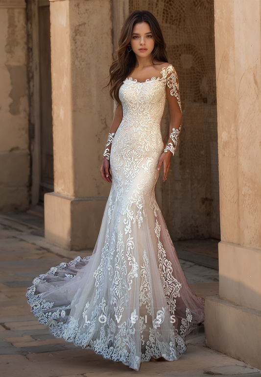 Sweetheart Long Sleeves Lace Appliques Mermaid Wedding Dress