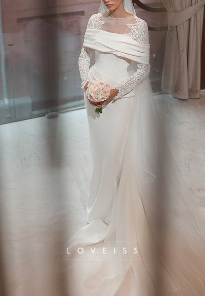 Scoop Long Sleeves Lace Appliques Mermaid Wedding Dress