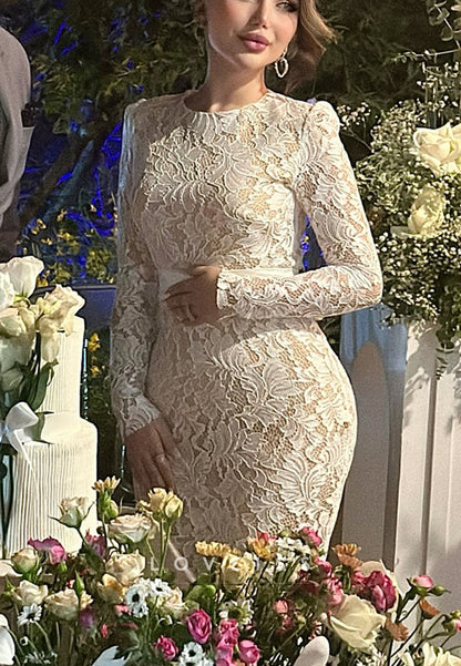 Scoop Long Sleeves Lace Appliques Mermaid Wedding Dress