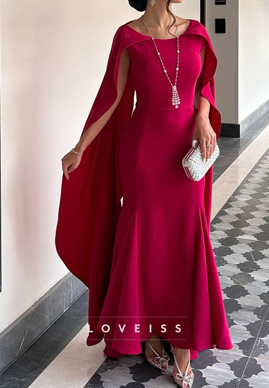 Scoop Long Sleeves Mermaid Simple Red Formal Dress