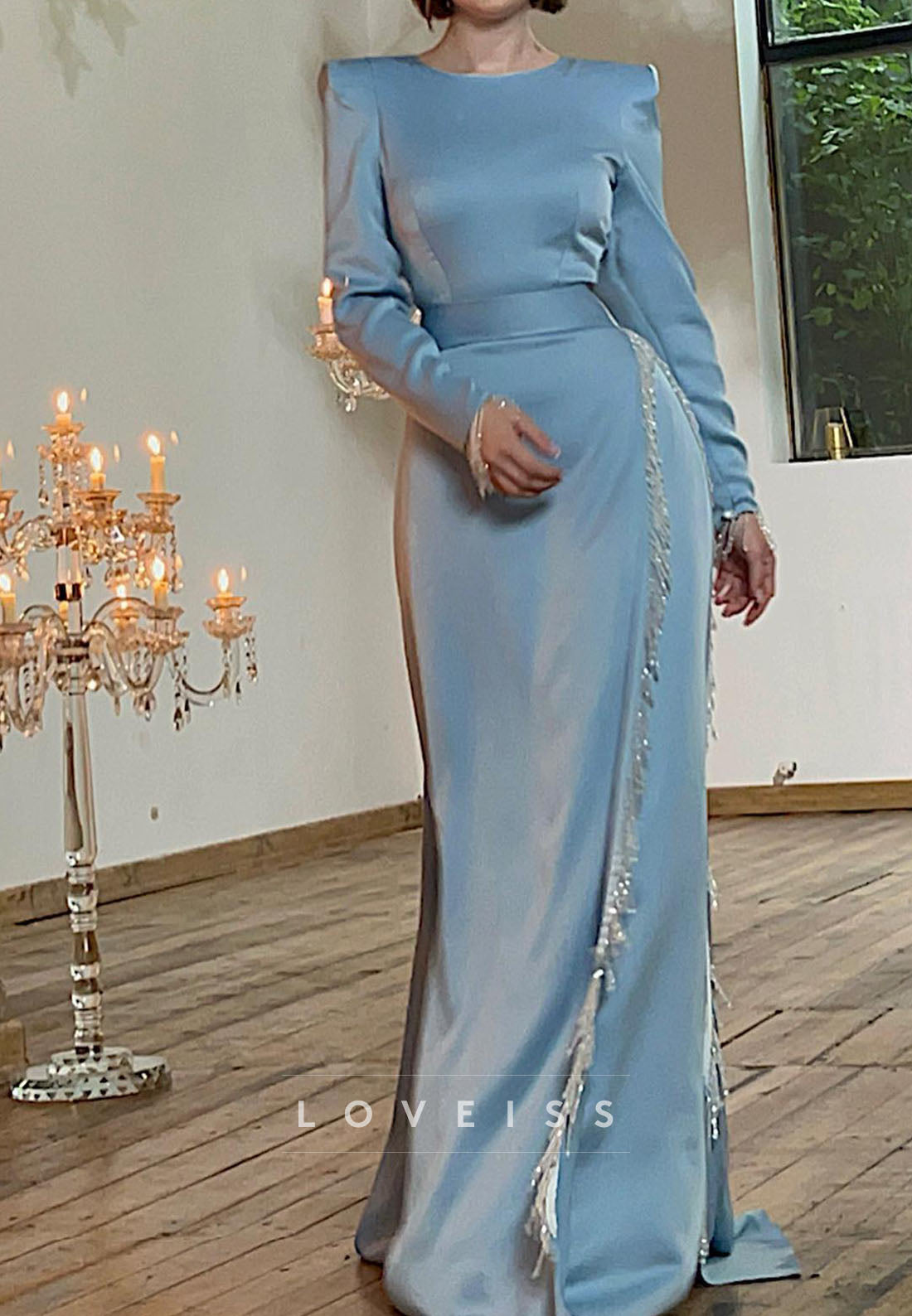 Scoop Long Sleeves Mother of Bride Sleek Sheath Evening Dress