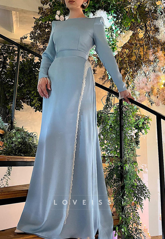 Scoop Long Sleeves Mother of Bride Sleek Sheath Evening Dress