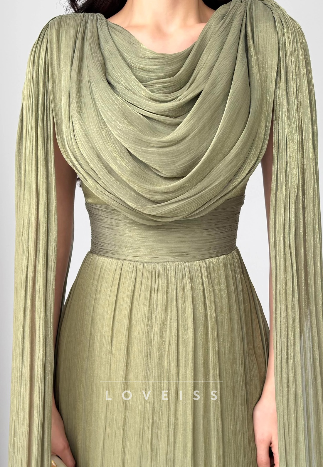 Scoop Long Sleeves Pleated A-Line Formal Dress