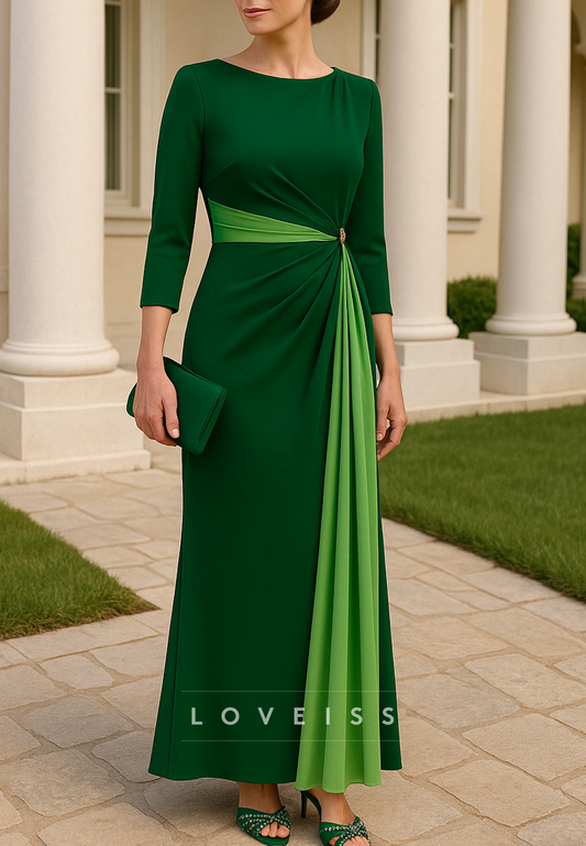 Scoop Long Sleeves Pleated Sheath Mother of Bride Dress
