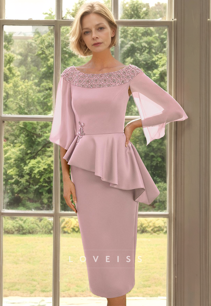 pink mother of the bride dresses knee length Sheath/Column Bateau Half Sleeve Knee-Length Stacees Mother of the Bride or Groom Dress