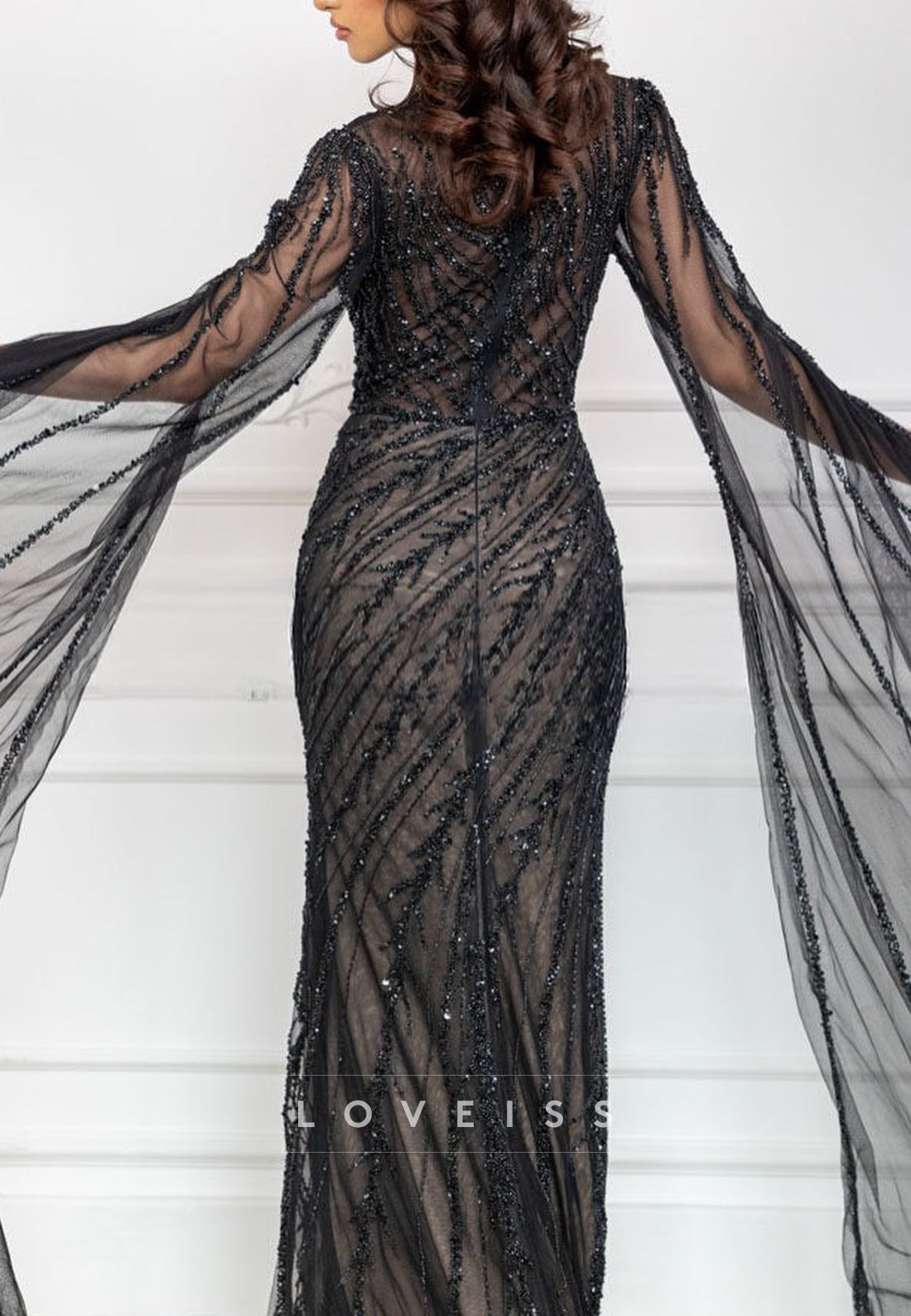 Scoop Long Sleeves Sequins Mermaid Sparkly Mother of Bride Dress