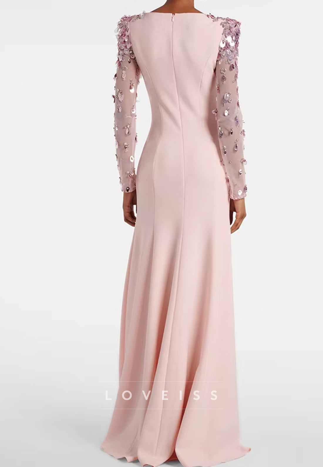 Scoop Long Sleeves Sequins Sheath Evening Dress