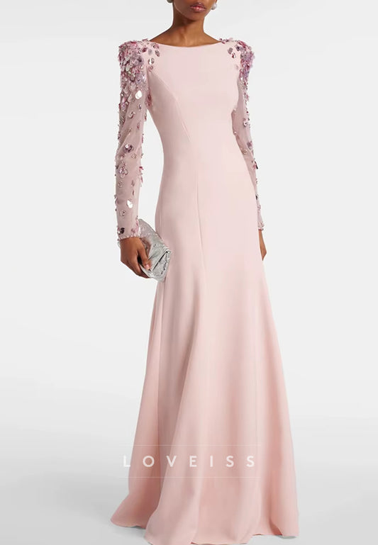 Scoop Long Sleeves Sequins Sheath Evening Dress
