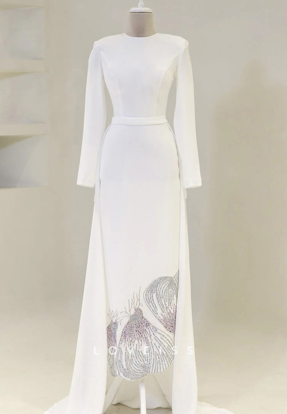 Scoop Long Sleeves Sheath Mother of Bride Dress with Beading