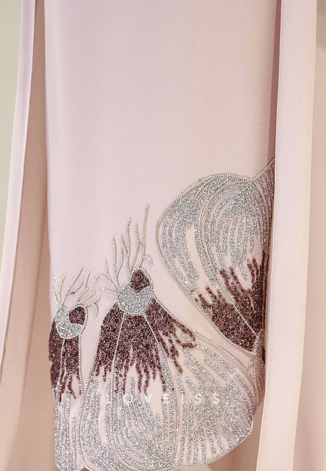 Scoop Long Sleeves Sheath Mother of Bride Dress with Beading