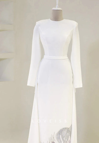 Scoop Long Sleeves Sheath Mother of Bride Dress with Beading
