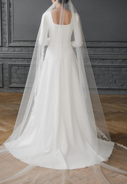 Scoop Long Sleeves Sleek A-Line Classic Elegant Wedding Dress